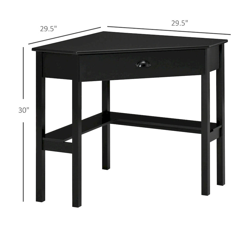 Modern Triangle Corner Desk with Drawer and Storage Shelves, Black White Grey