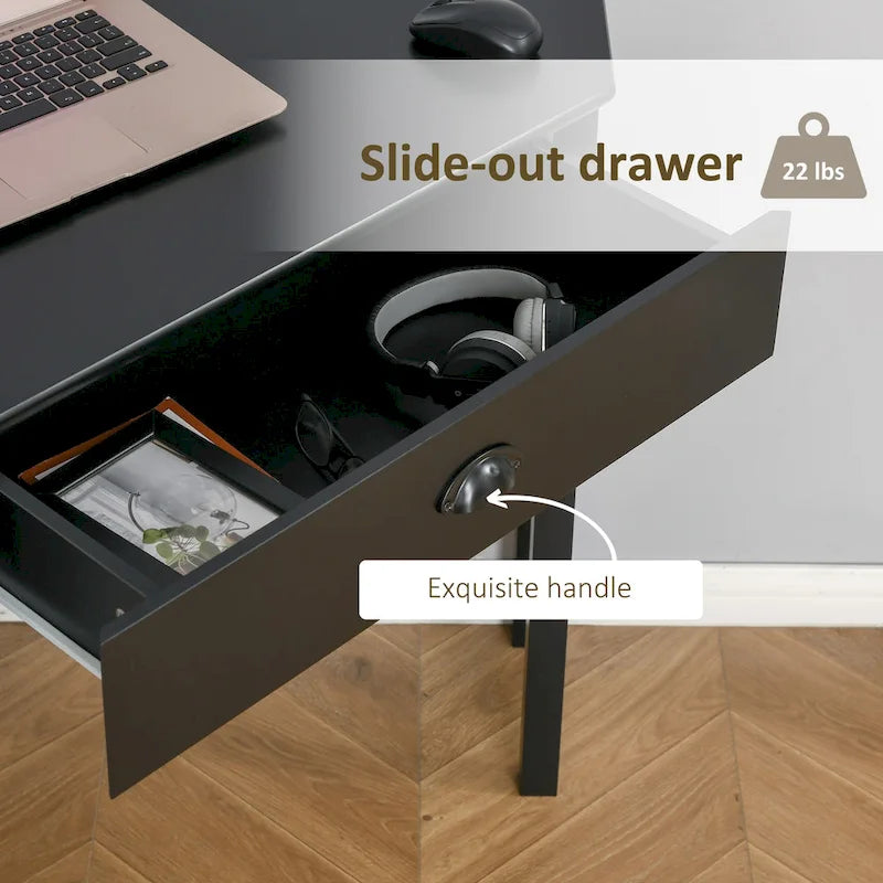 Modern Triangle Corner Desk with Drawer and Storage Shelves, Black White Grey