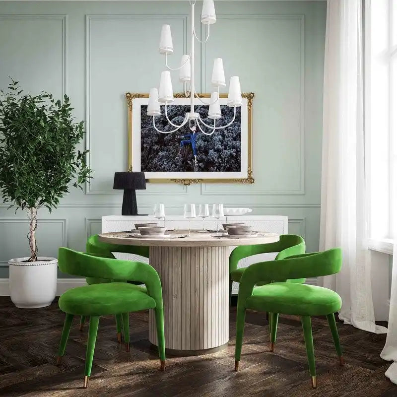 Velvet Dining Chair with Curved Back and Gold-Tipped Legs
