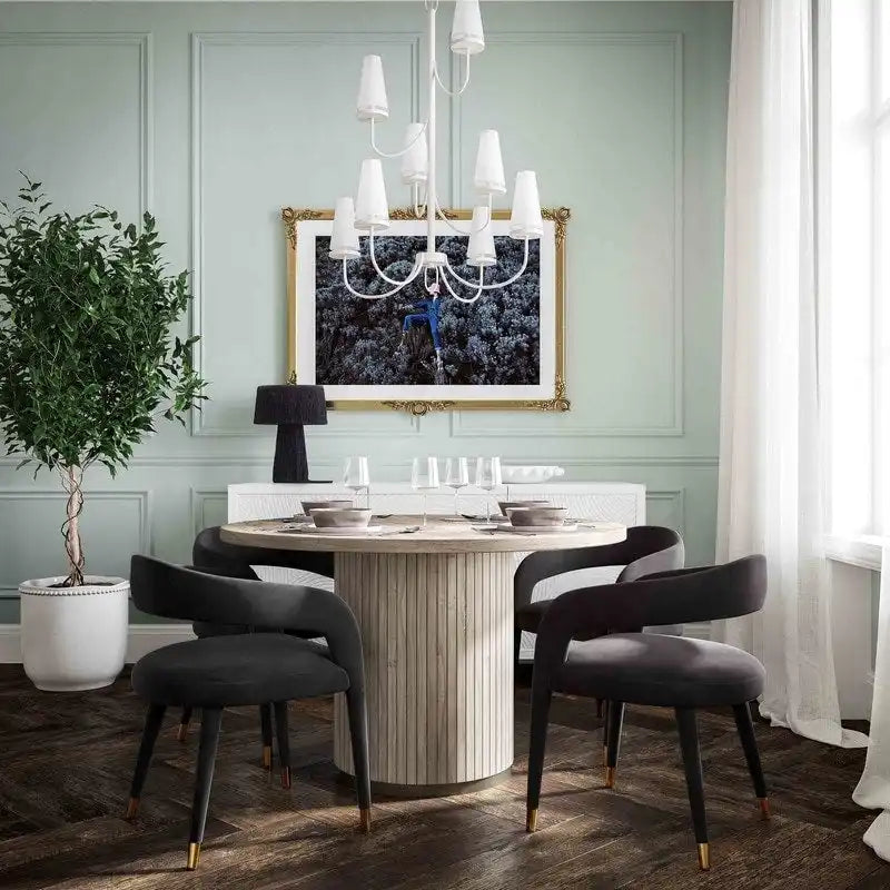 Velvet Dining Chair with Curved Back and Gold-Tipped Legs