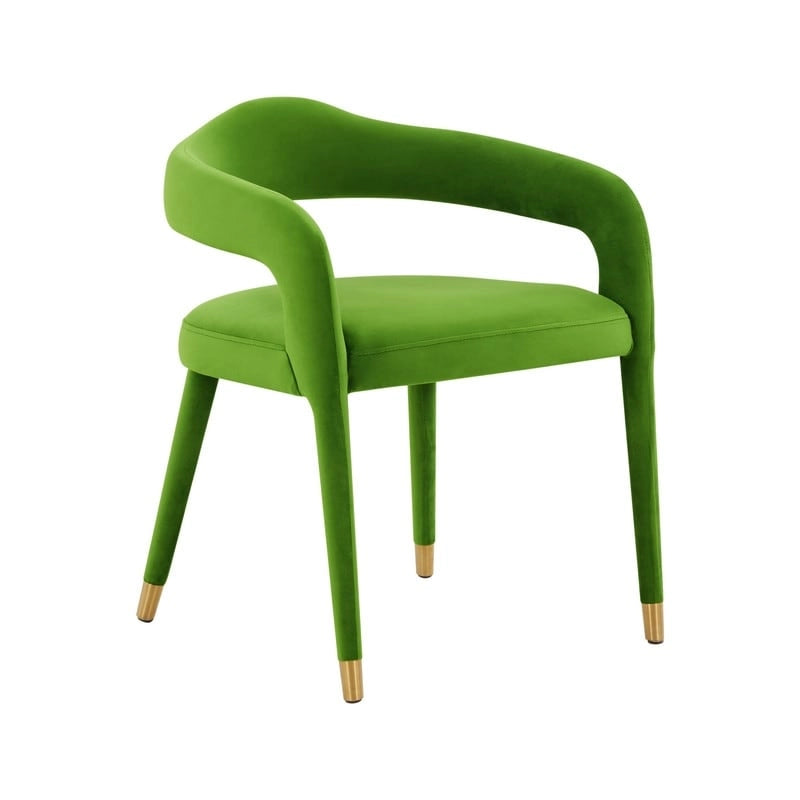 Velvet Dining Chair with Curved Back and Gold-Tipped Legs