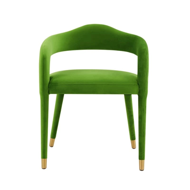Velvet Dining Chair with Curved Back and Gold-Tipped Legs