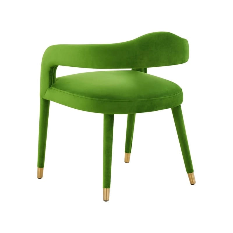 Velvet Dining Chair with Curved Back and Gold-Tipped Legs