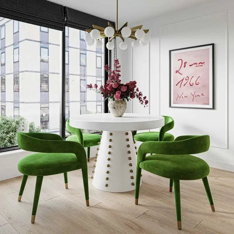 Velvet Dining Chair with Curved Back and Gold-Tipped Legs