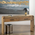 Rustic Pine Finish Wood Console Table with Two Drawers Beige Brown