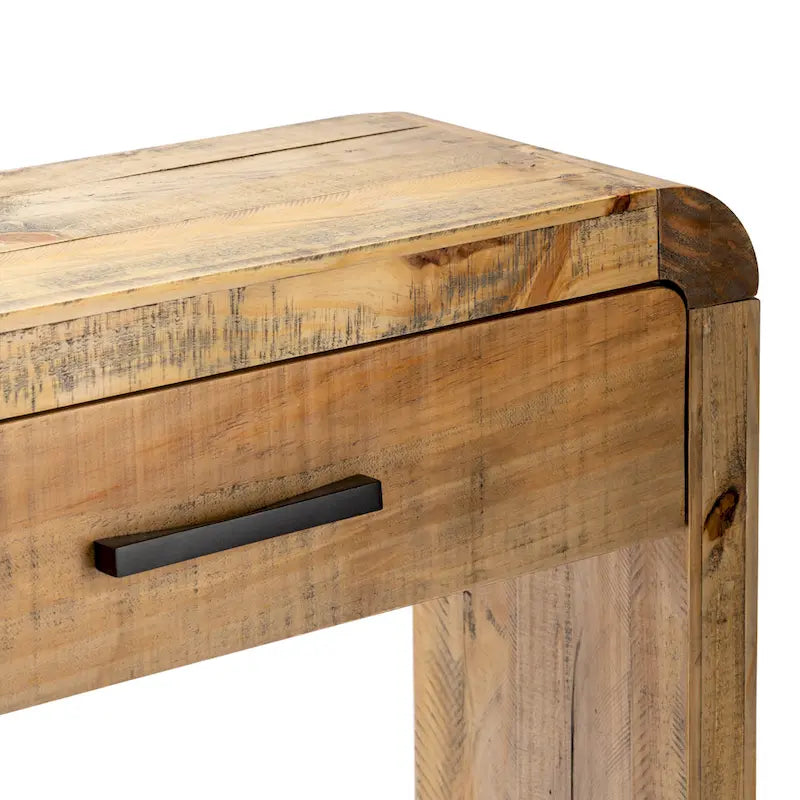 Rustic Pine Finish Wood Console Table with Two Drawers Beige Brown