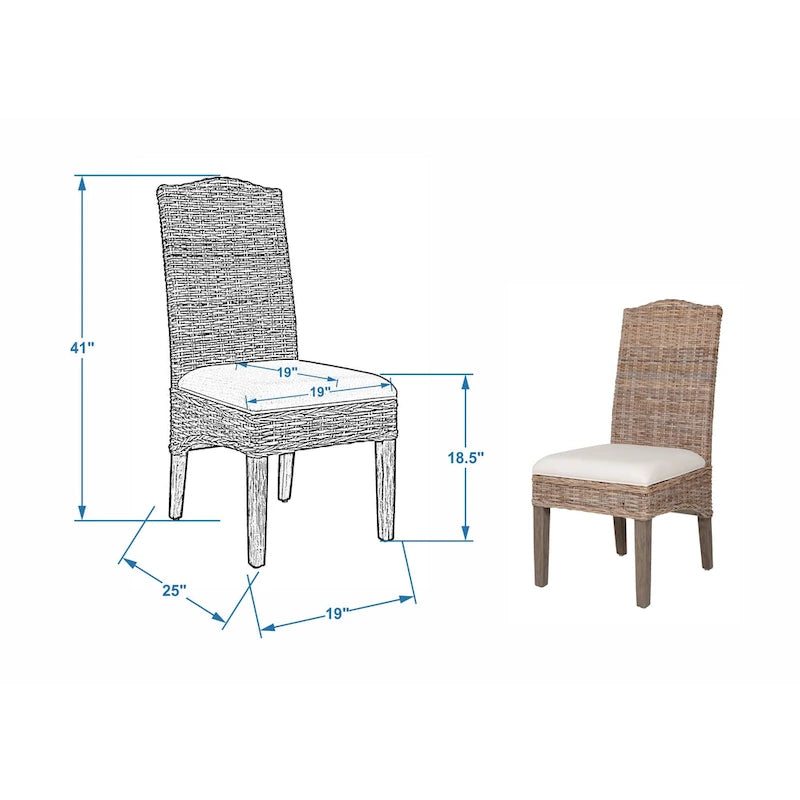 Handwoven Natural Rattan Cushioned Dining Chair with Cream Upholstery