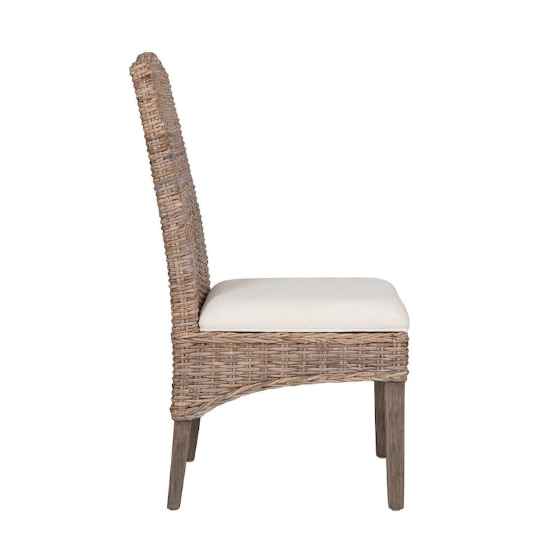 Handwoven Natural Rattan Cushioned Dining Chair with Cream Upholstery