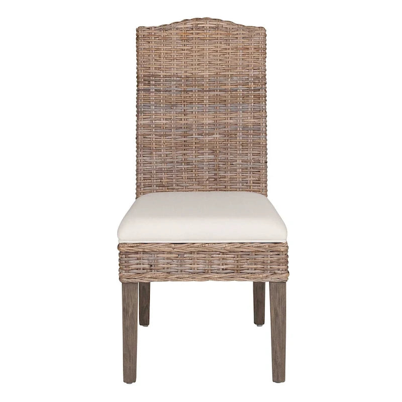 Handwoven Natural Rattan Cushioned Dining Chair with Cream Upholstery