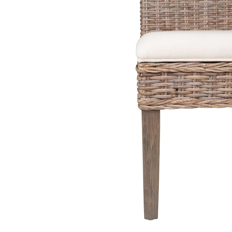 Handwoven Natural Rattan Cushioned Dining Chair with Cream Upholstery