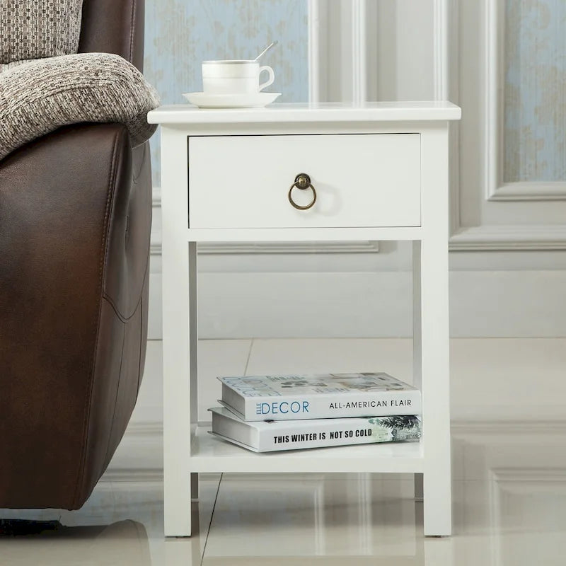 White X-Cross MDF 1-Drawer Storage Nightstand with Open Shelf