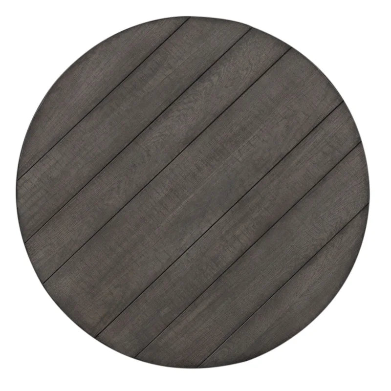Dusty Charcoal Distressed Round Wood Veneer Cocktail Table with Splayed Legs