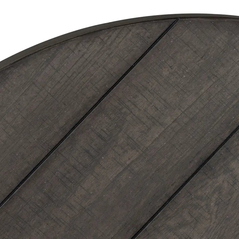 Dusty Charcoal Distressed Round Wood Veneer Cocktail Table with Splayed Legs