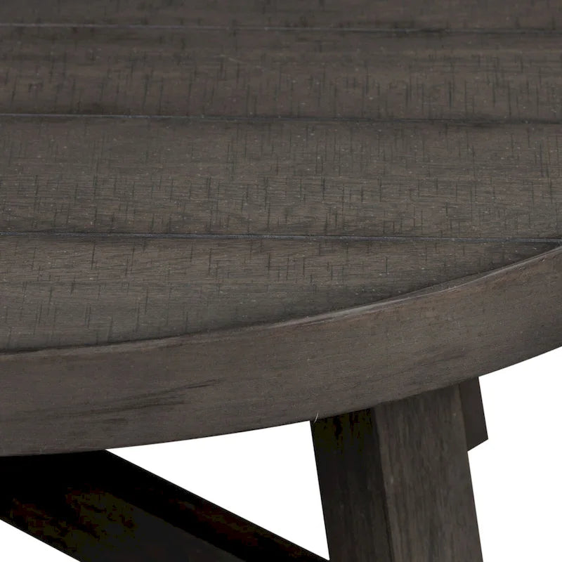 Dusty Charcoal Distressed Round Wood Veneer Cocktail Table with Splayed Legs