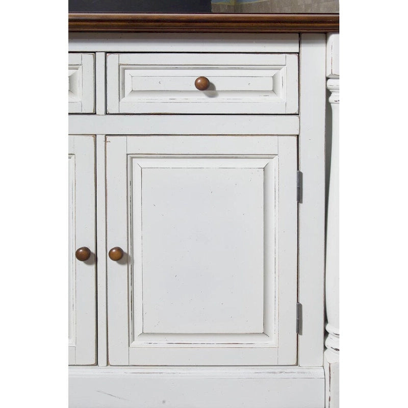 Antiqued White Distressed Oak Kitchen Island with Granite Inset Storage
