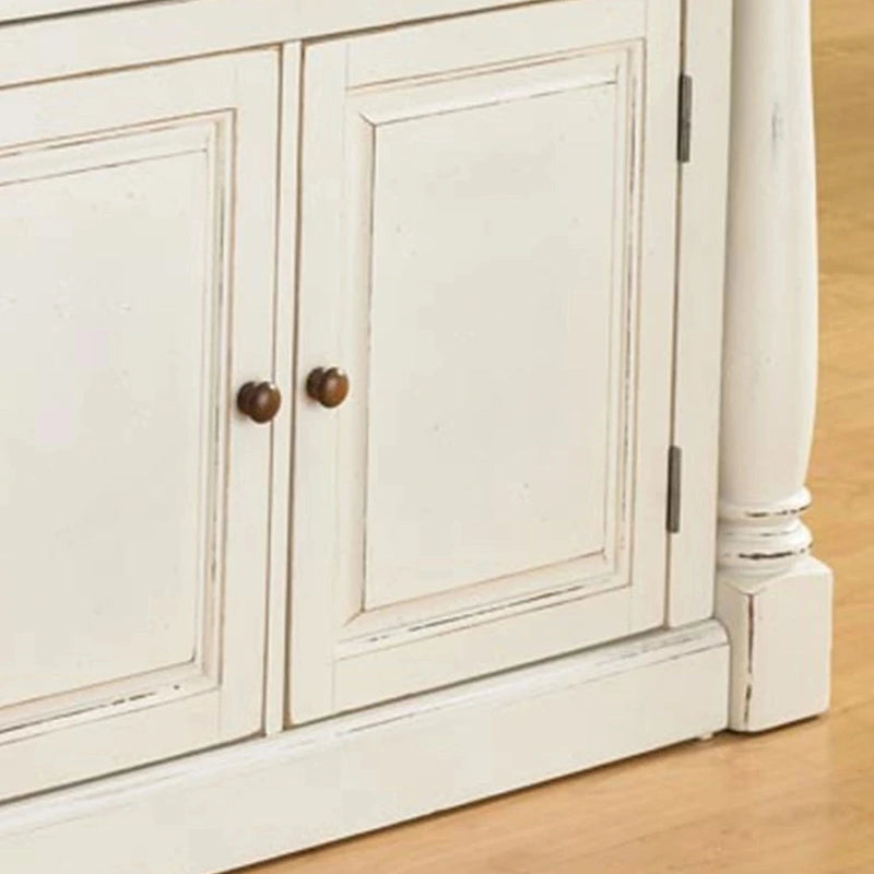 Antiqued White Distressed Oak Kitchen Island with Granite Inset Storage