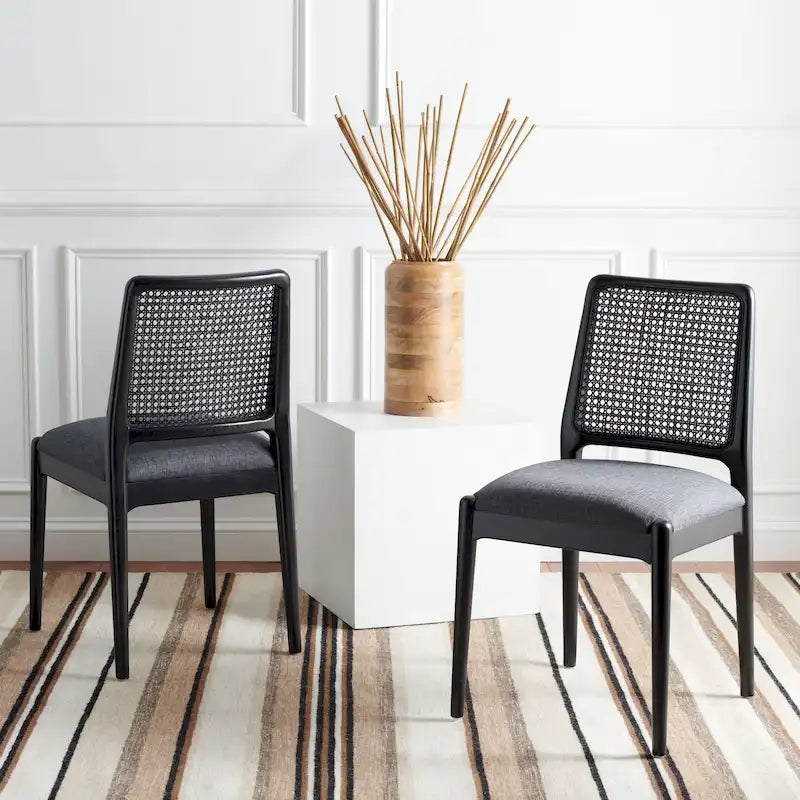 Rattan Cushion Dining Chair Coastal Farmhouse Style Wood Frame
