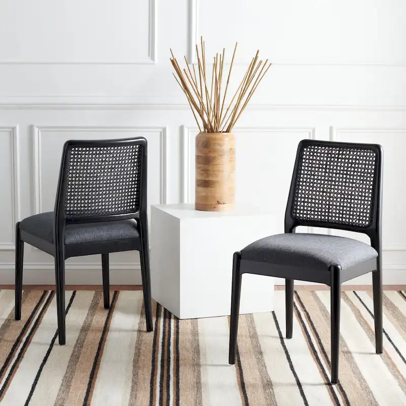 Rattan Cushion Dining Chair Coastal Farmhouse Style Wood Frame