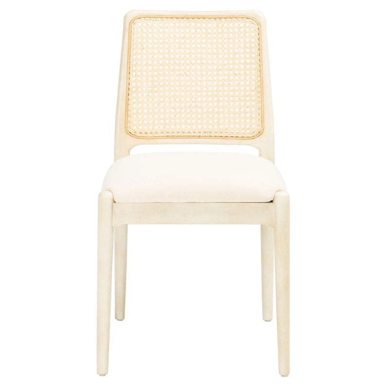 Rattan Cushion Dining Chair Coastal Farmhouse Style Wood Frame