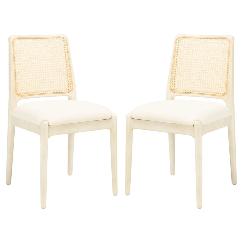 Rattan Cushion Dining Chair Coastal Farmhouse Style Wood Frame