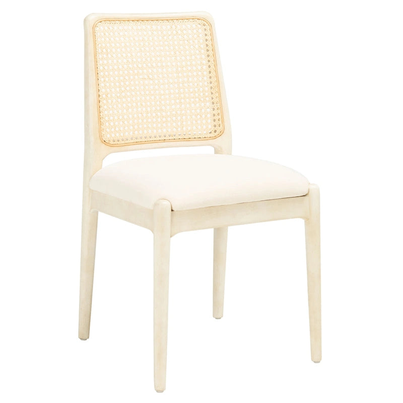 Rattan Cushion Dining Chair Coastal Farmhouse Style Wood Frame