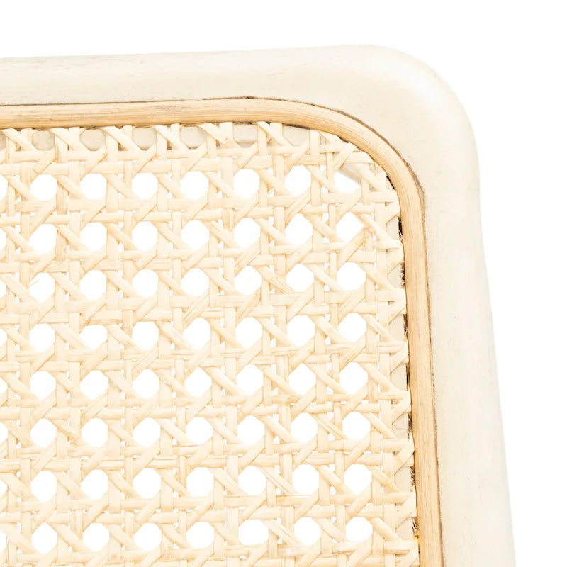 Rattan Cushion Dining Chair Coastal Farmhouse Style Wood Frame
