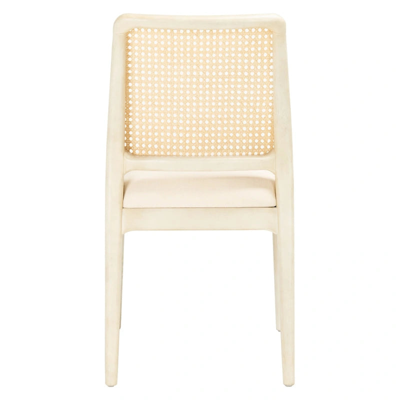 Rattan Cushion Dining Chair Coastal Farmhouse Style Wood Frame