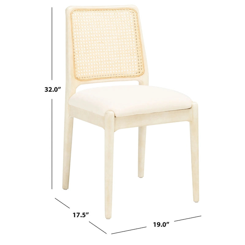 Rattan Cushion Dining Chair Coastal Farmhouse Style Wood Frame