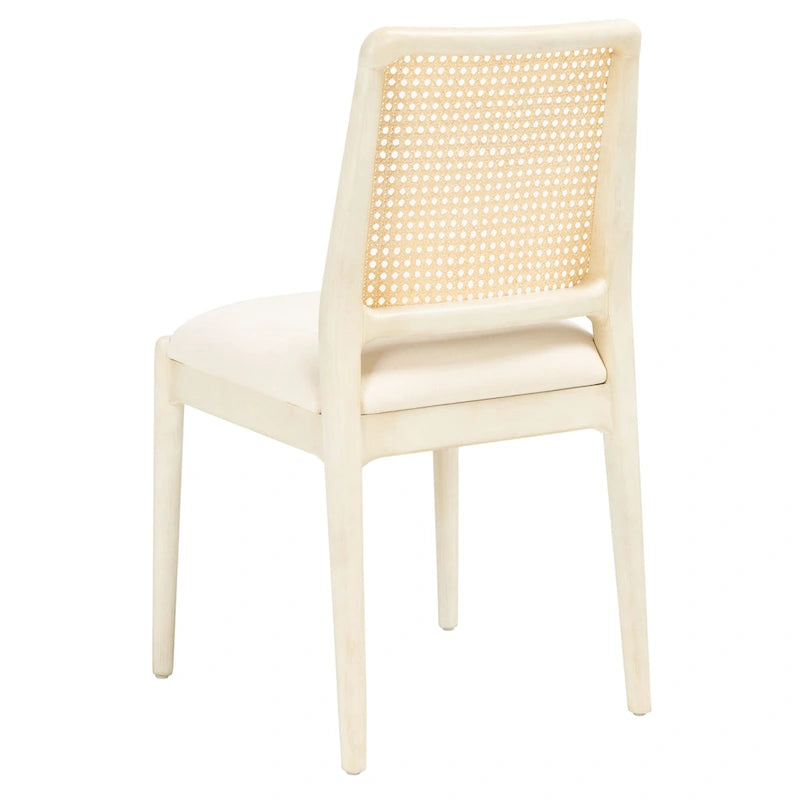 Rattan Cushion Dining Chair Coastal Farmhouse Style Wood Frame