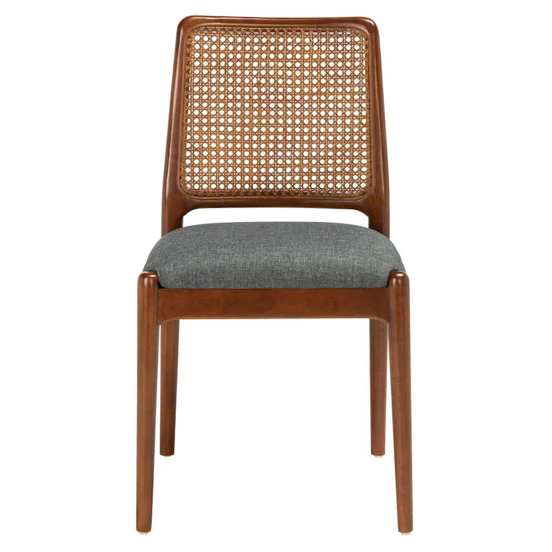 Rattan Cushion Dining Chair Coastal Farmhouse Style Wood Frame
