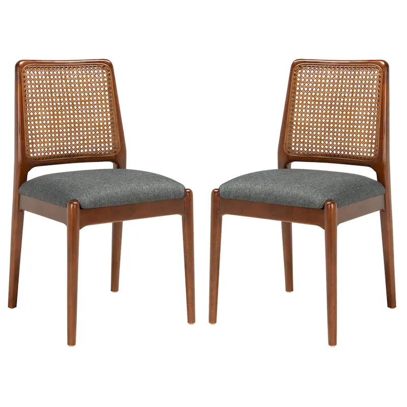 Rattan Cushion Dining Chair Coastal Farmhouse Style Wood Frame
