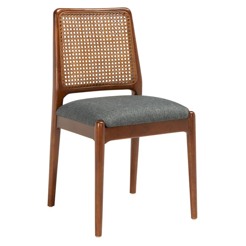 Rattan Cushion Dining Chair Coastal Farmhouse Style Wood Frame