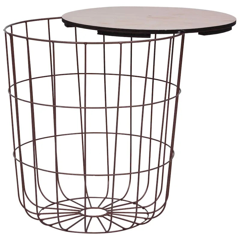 Copper Metal Basket Weave Round Coffee Table with MDF Top