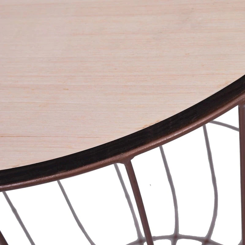 Copper Metal Basket Weave Round Coffee Table with MDF Top