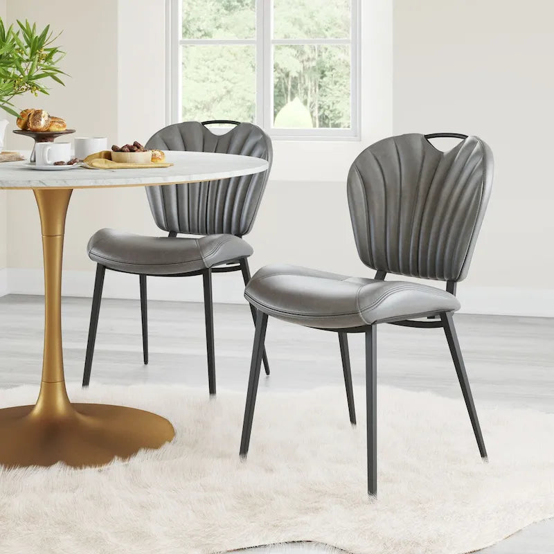 Modern Faux Leather Dining Chair with Powder Coated Steel Frame, Vintage Gray or Brown