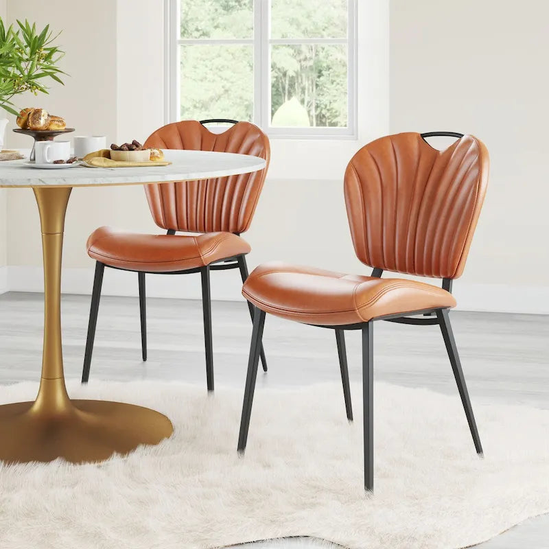 Modern Faux Leather Dining Chair with Powder Coated Steel Frame, Vintage Gray or Brown