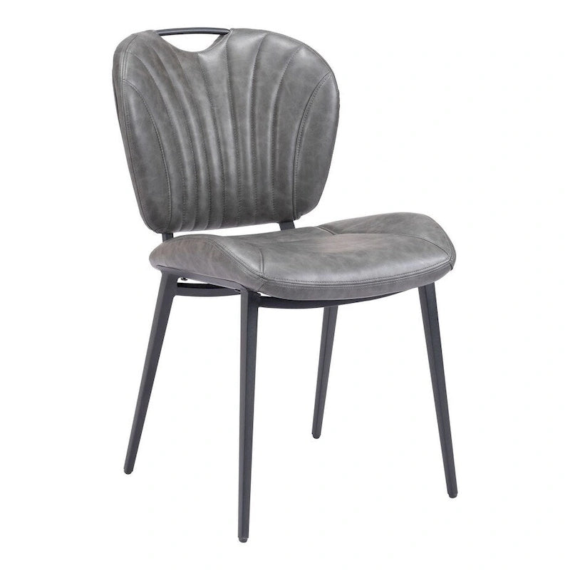 Modern Faux Leather Dining Chair with Powder Coated Steel Frame, Vintage Gray or Brown