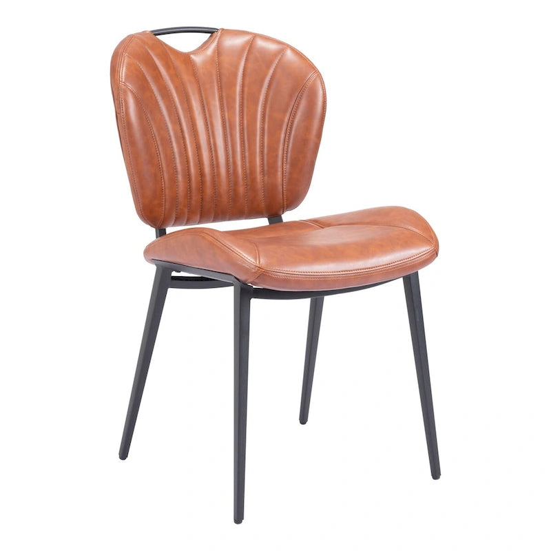 Modern Faux Leather Dining Chair with Powder Coated Steel Frame, Vintage Gray or Brown