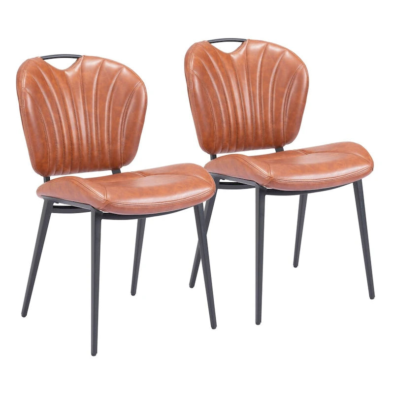 Modern Faux Leather Dining Chair with Powder Coated Steel Frame, Vintage Gray or Brown