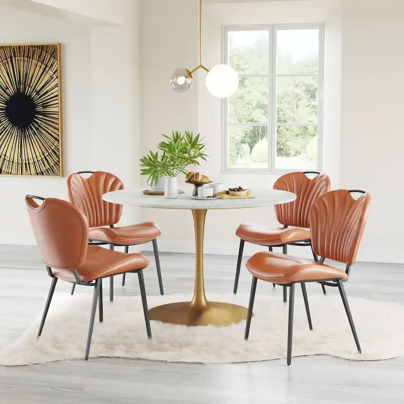 Modern Faux Leather Dining Chair with Powder Coated Steel Frame, Vintage Gray or Brown