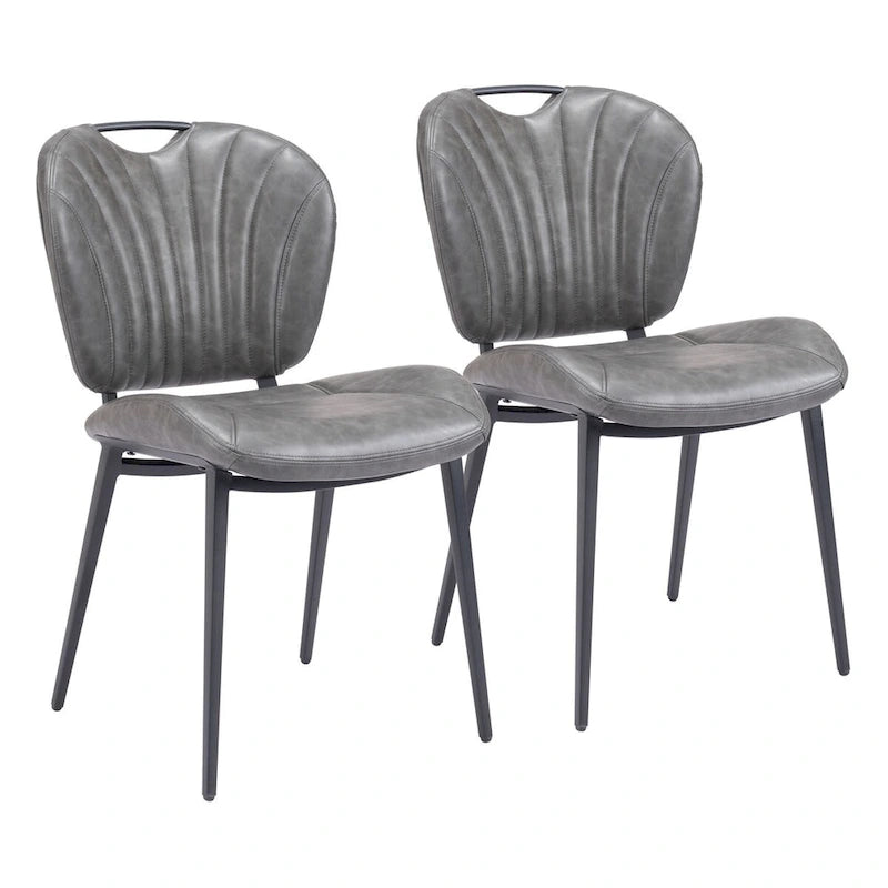 Modern Faux Leather Dining Chair with Powder Coated Steel Frame, Vintage Gray or Brown