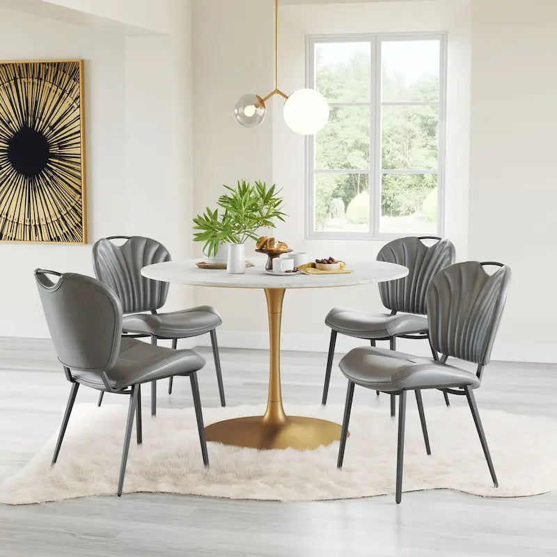 Modern Faux Leather Dining Chair with Powder Coated Steel Frame, Vintage Gray or Brown
