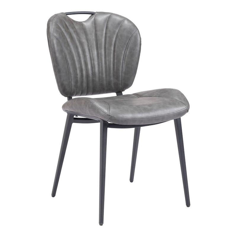 Modern Faux Leather Dining Chair with Powder Coated Steel Frame, Vintage Gray or Brown