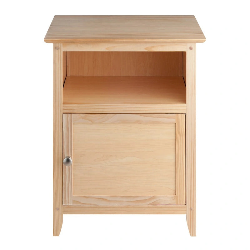 Accent Table Nightstand with Cabinet Open Shelf Natural Black