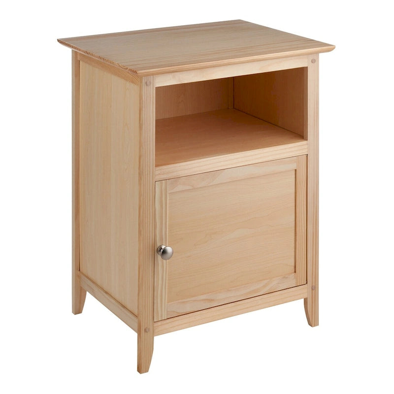 Accent Table Nightstand with Cabinet Open Shelf Natural Black