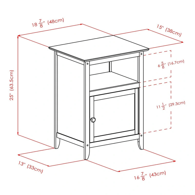 Accent Table Nightstand with Cabinet Open Shelf Natural Black