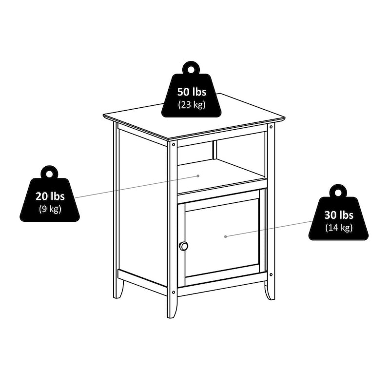 Accent Table Nightstand with Cabinet Open Shelf Natural Black