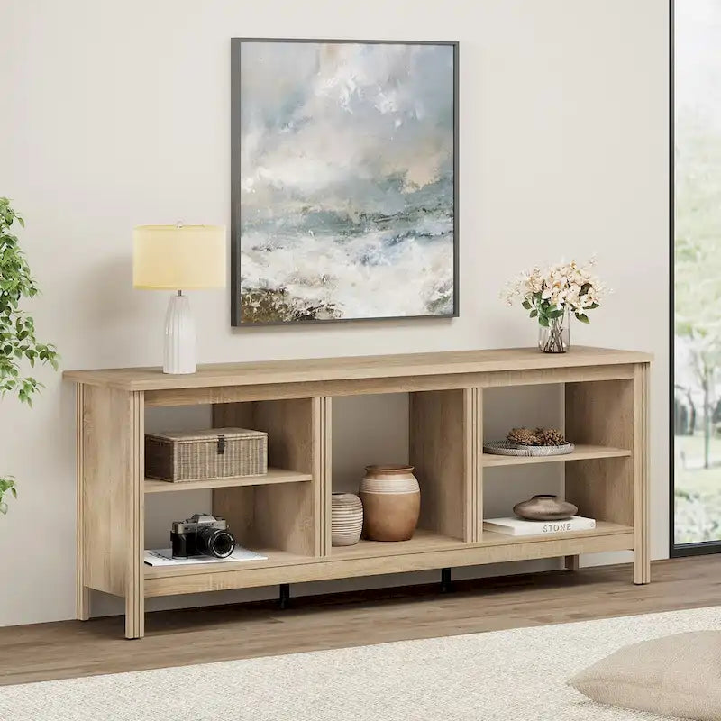 70-Inch TV Stand Console Table with LED Lights and Open Storage Shelves