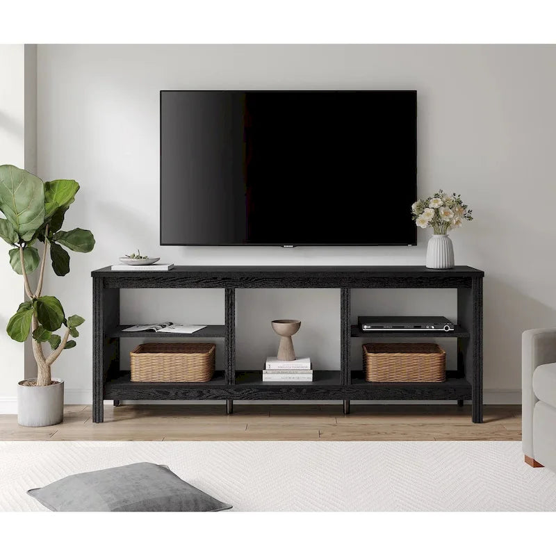 70-Inch TV Stand Console Table with LED Lights and Open Storage Shelves
