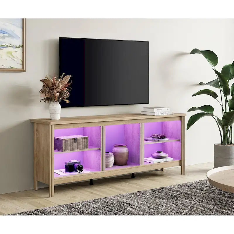 70-Inch TV Stand Console Table with LED Lights and Open Storage Shelves